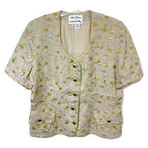 Vintage 80’s Linen Embroidered Short Sleeve Blazer Women’s Size 14
